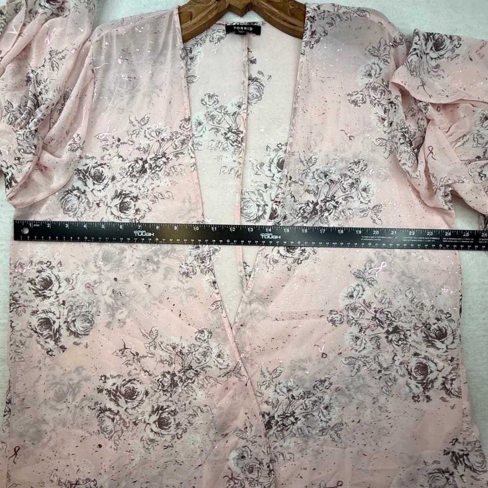Torrid Pink Floral Metallic Foil Kimono Bell Sleeve Cardigan 1 fairy core barbie - Picture 5 of 10
